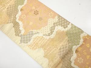 道長取りに草花・古典柄織り出し　袋帯